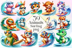 Animals Surfing Clipart Bundle 2 - CraftNest - Digital Crafting and Art