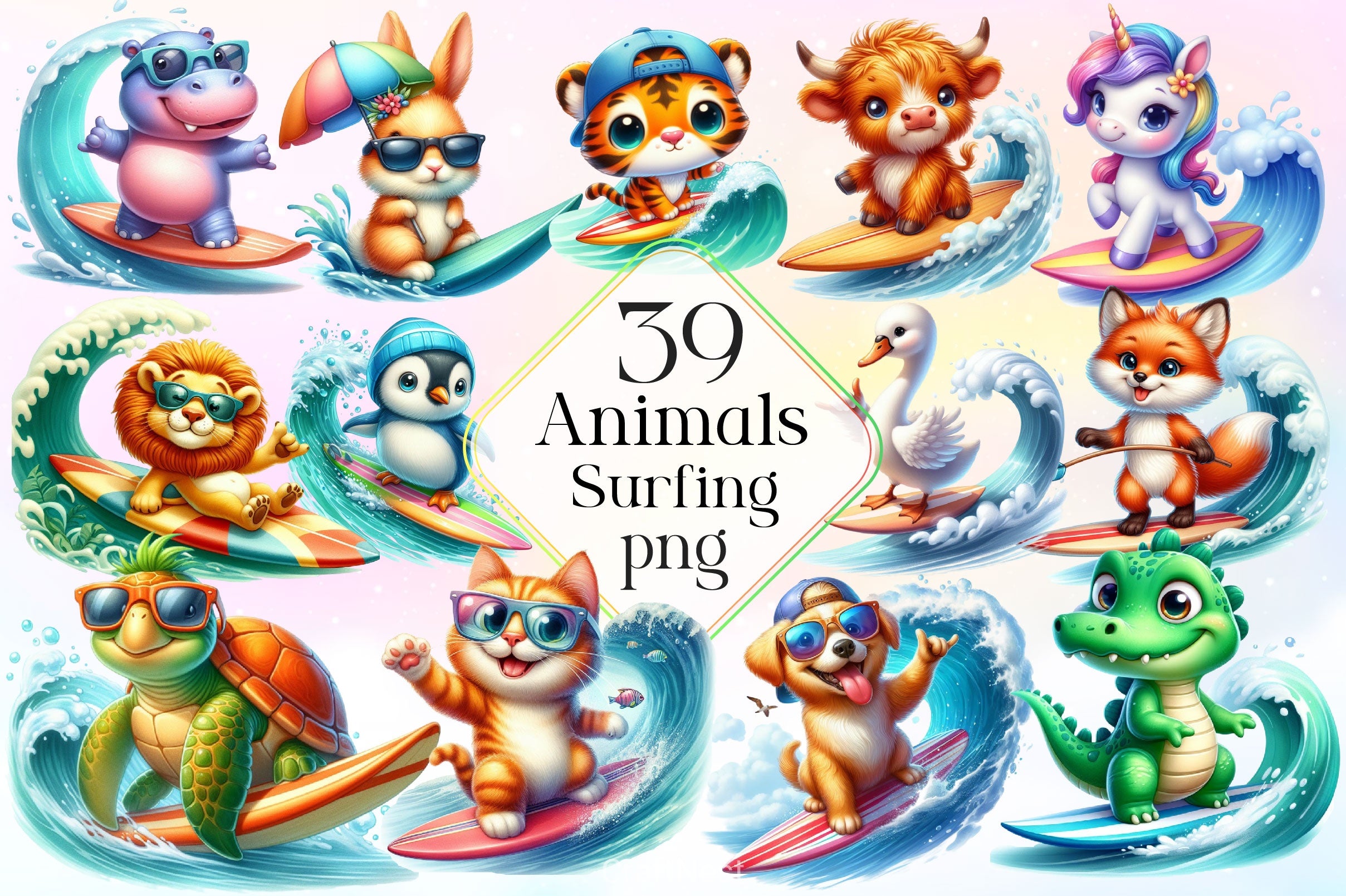 Animals Surfing Clipart Bundle 2 - CraftNest - Digital Crafting and Art
