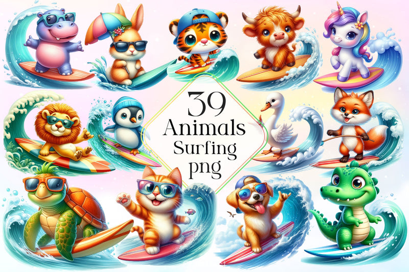Animals Surfing Clipart Bundle 2 - CraftNest - Digital Crafting and Art