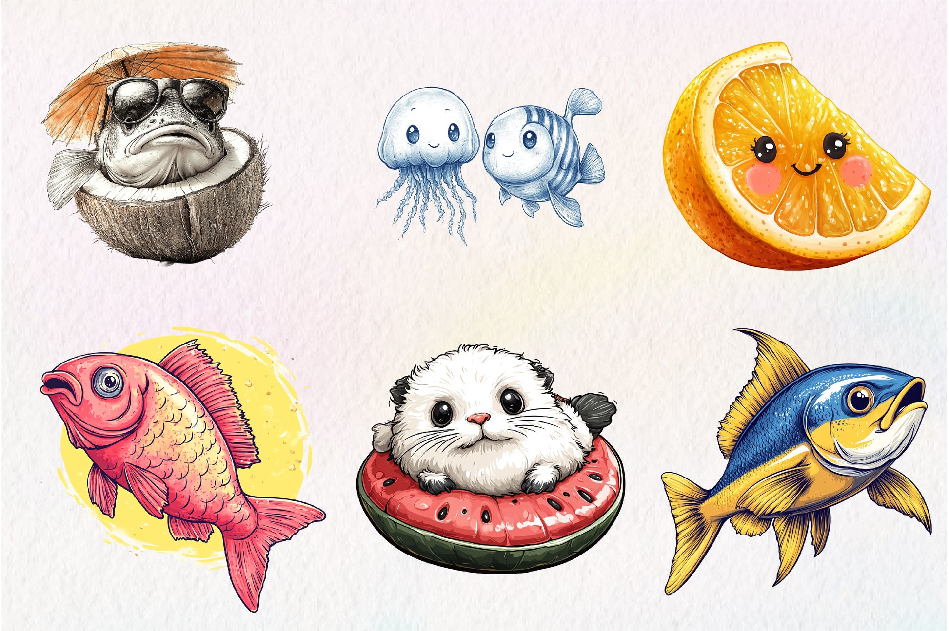 Quirky Whimsical Summer Fishes Clipart Bundle - CraftNest - Digital Crafting and Art
