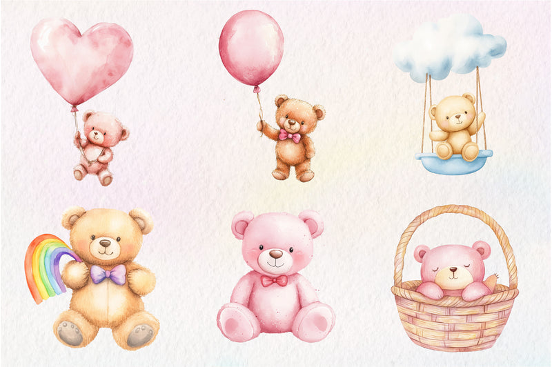 Pink Cute Blush Teddy Bear Clipart Bundle - CraftNest - Digital Crafting and Art