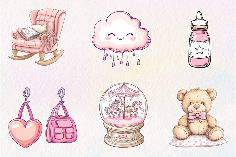 Pink Baby Girl Nursery Clipart Bundle 2 - CraftNest - Digital Crafting and Art