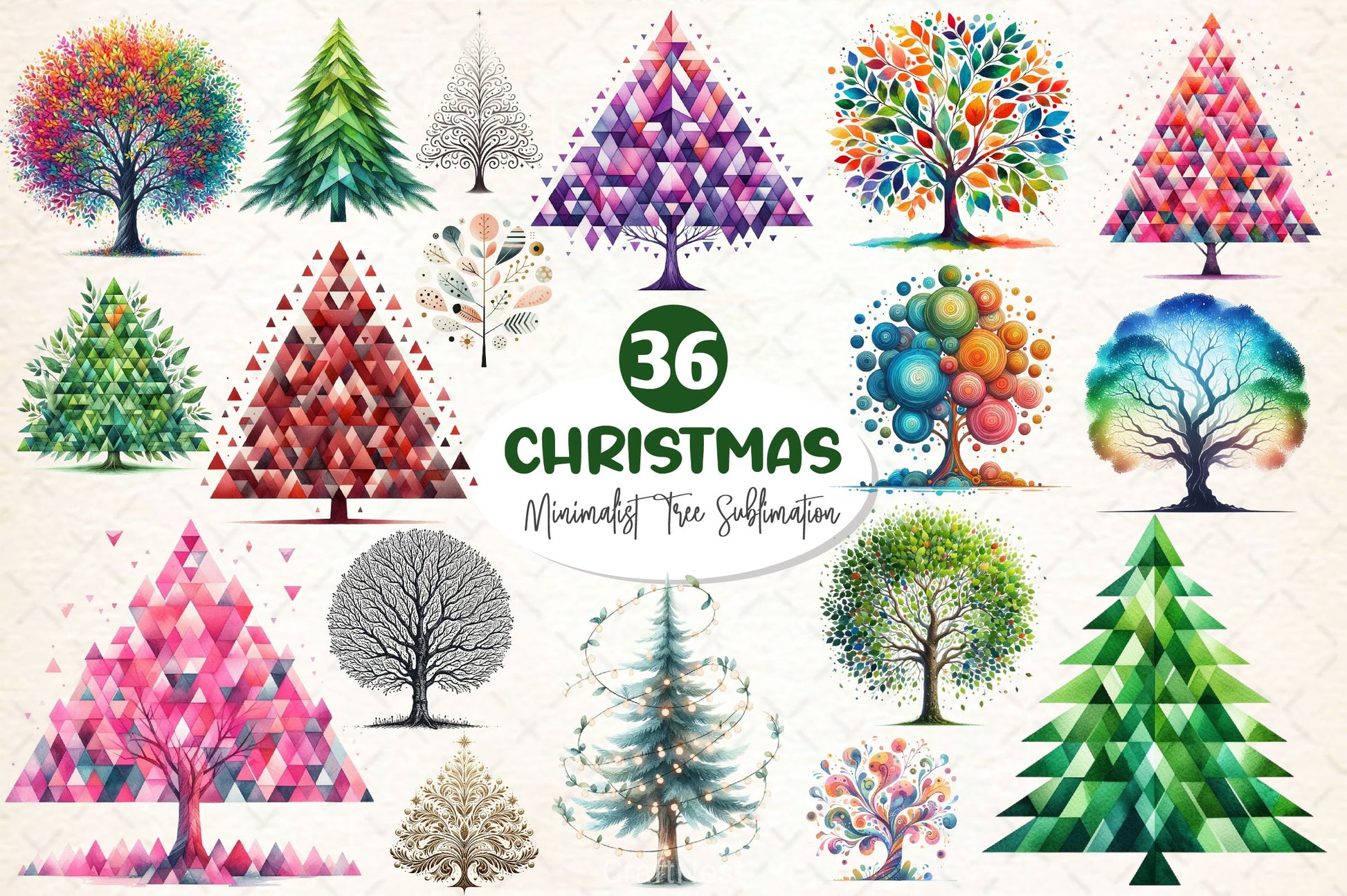 Minimalist Christmas Tree Clipart Bundle 2 - CraftNest - Digital Crafting and Art