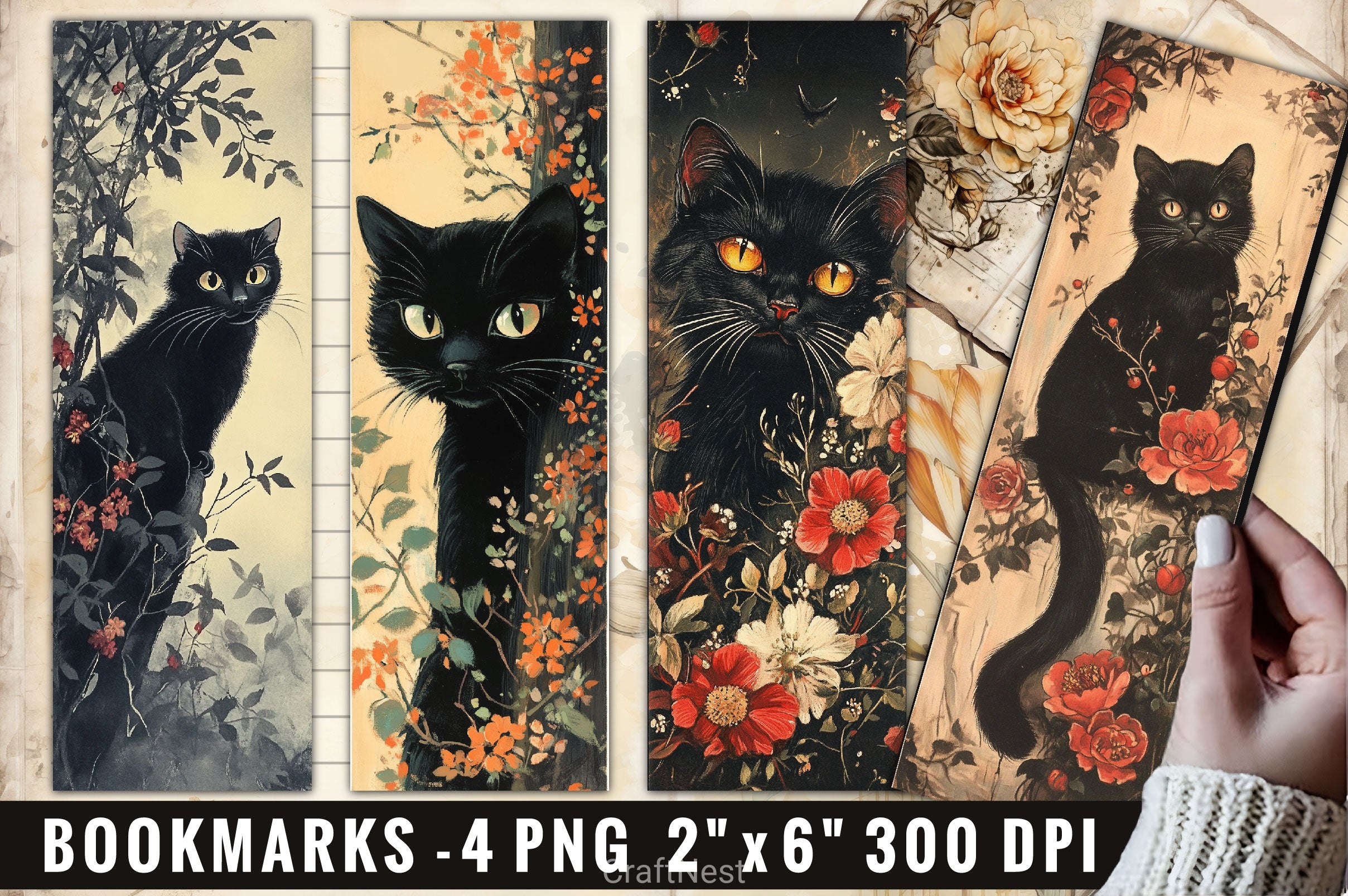 Black Cat Flower Clipart Bundle - CraftNest - Digital Crafting and Art