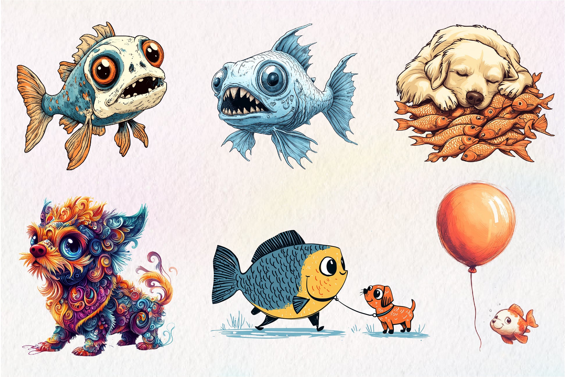 Quirky Dog And Fish Clipart Bundle - CraftNest - Digital Crafting and Art