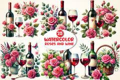Roses and Wine Clipart Bundle - CraftNest - Digital Crafting and Art