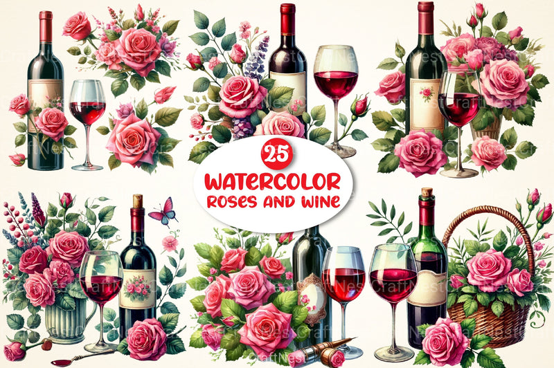 Roses and Wine Clipart Bundle - CraftNest - Digital Crafting and Art