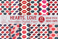 Kisses Xoxo Love Digital Paper - CraftNest - Digital Crafting and Art