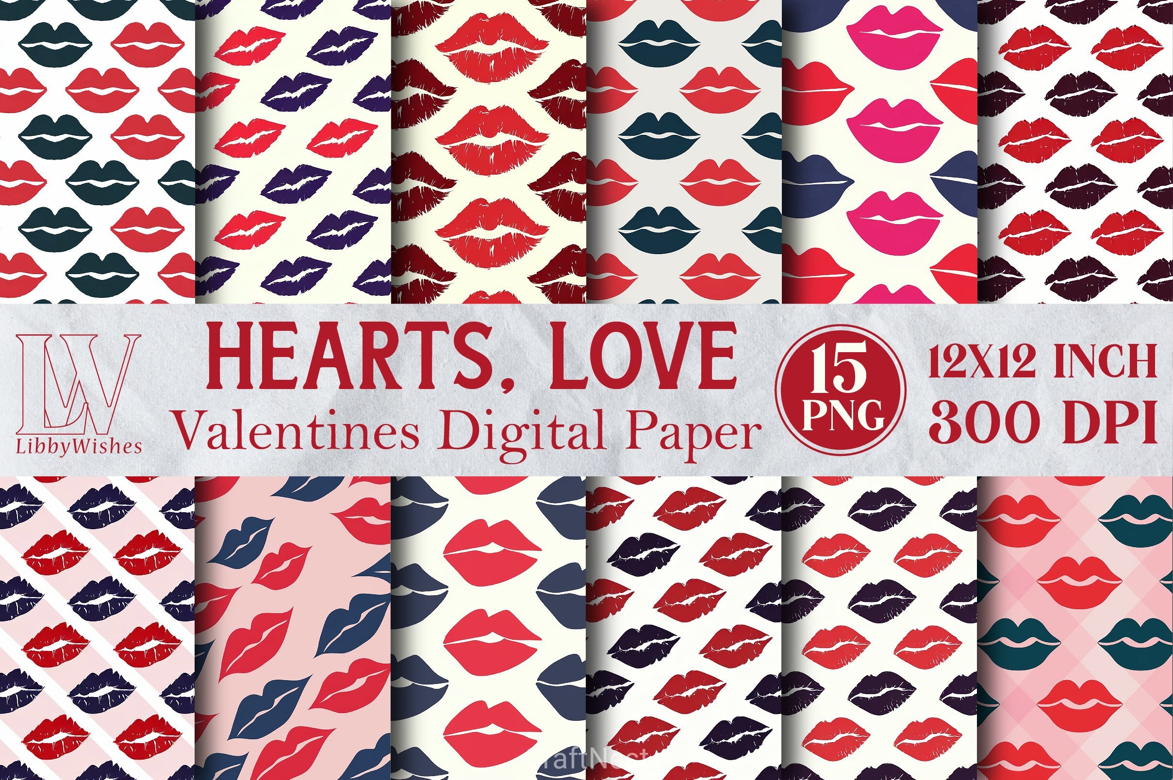 Kisses Xoxo Love Digital Paper - CraftNest - Digital Crafting and Art