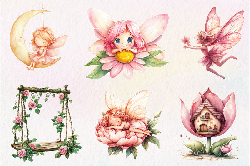 Magical Garden Pink Fairies Clipart Bundle - CraftNest - Digital Crafting and Art