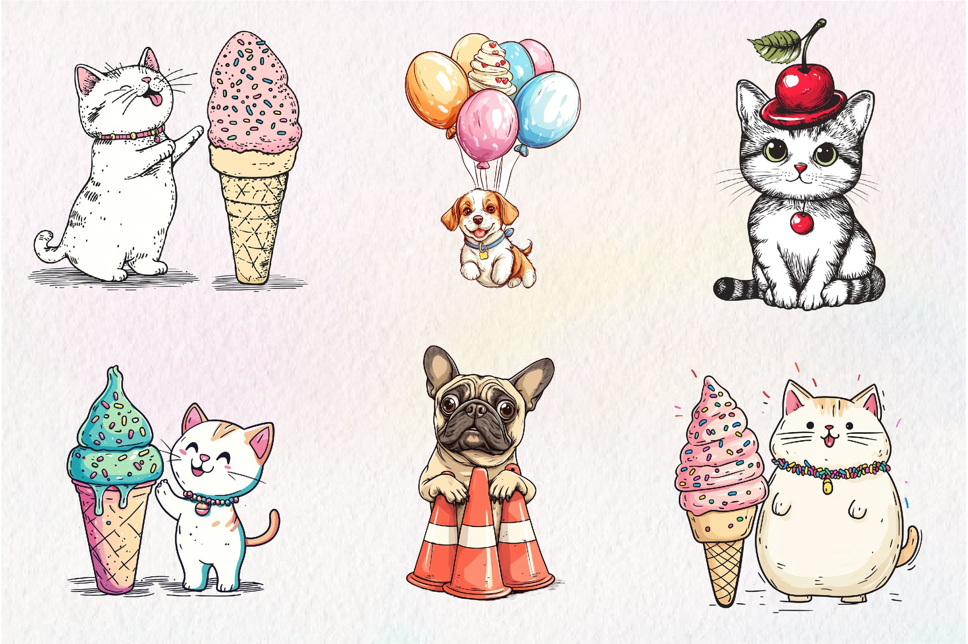 Funny Dog And Cat Love Ice Cream Clipart Bundle - CraftNest - Digital Crafting and Art