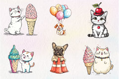 Funny Dog And Cat Love Ice Cream Clipart Bundle - CraftNest - Digital Crafting and Art