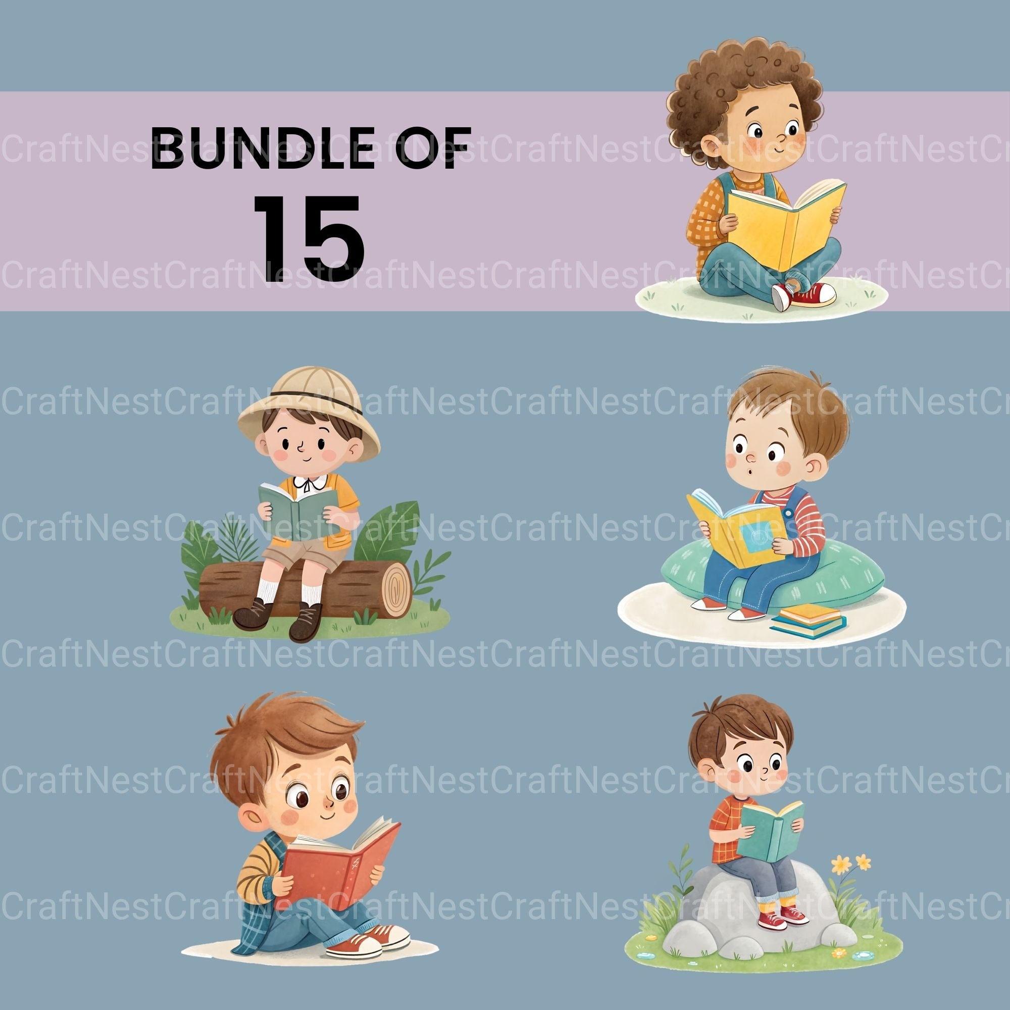 Little Boy Reading Clipart Bundle - CraftNest - Digital Crafting and Art