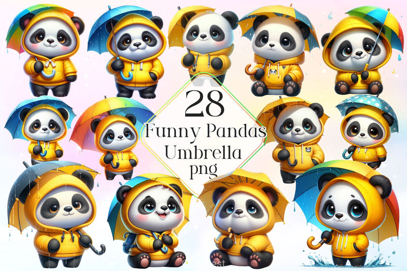 Funny Little Pandas Umbrella Clipart Bundle 2 - CraftNest - Digital Crafting and Art