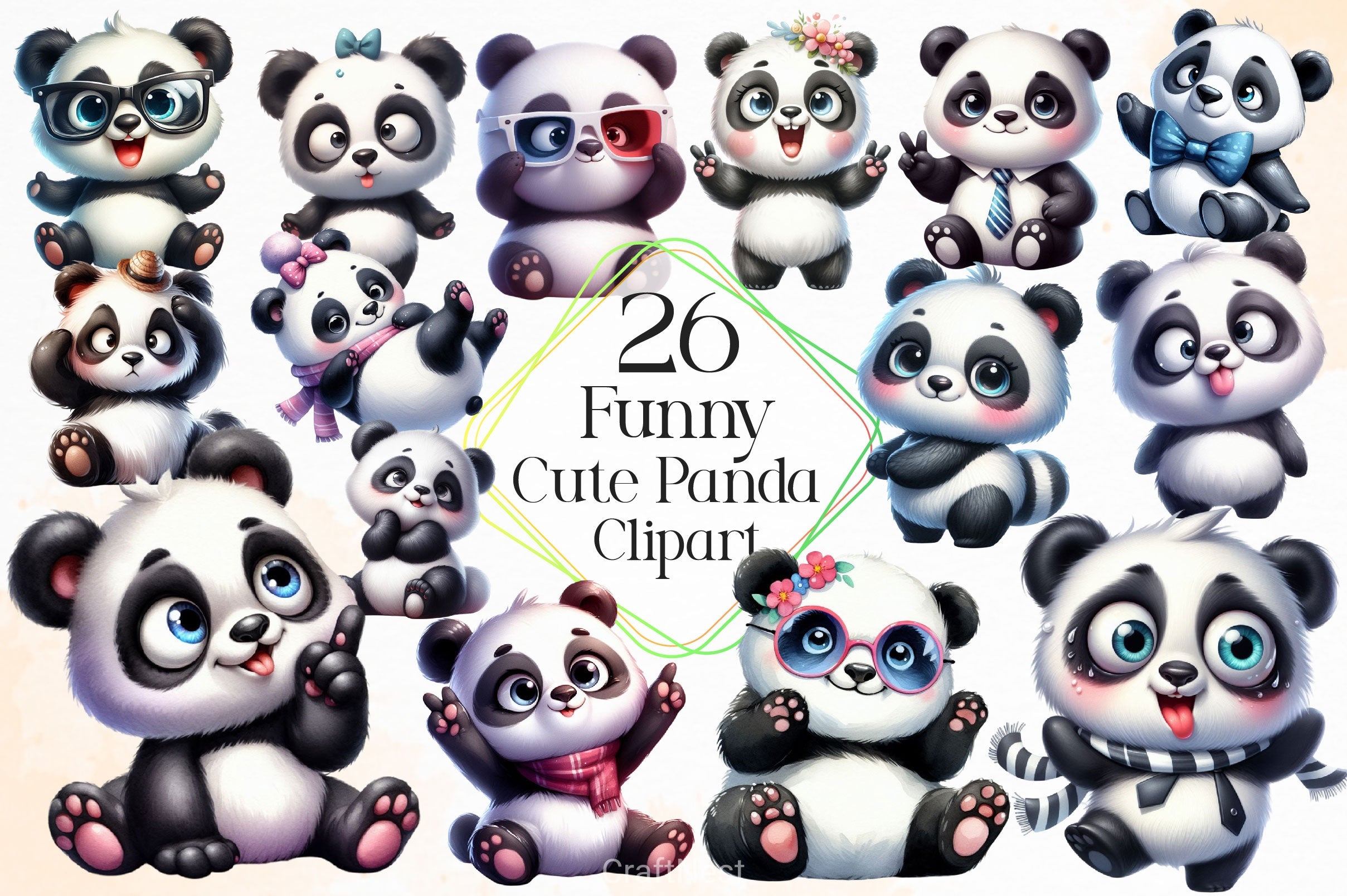 Funny Cute Panda Clipart Bundle - CraftNest - Digital Crafting and Art