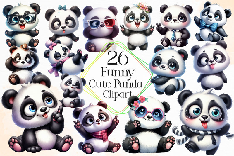 Funny Cute Panda Clipart Bundle - CraftNest - Digital Crafting and Art