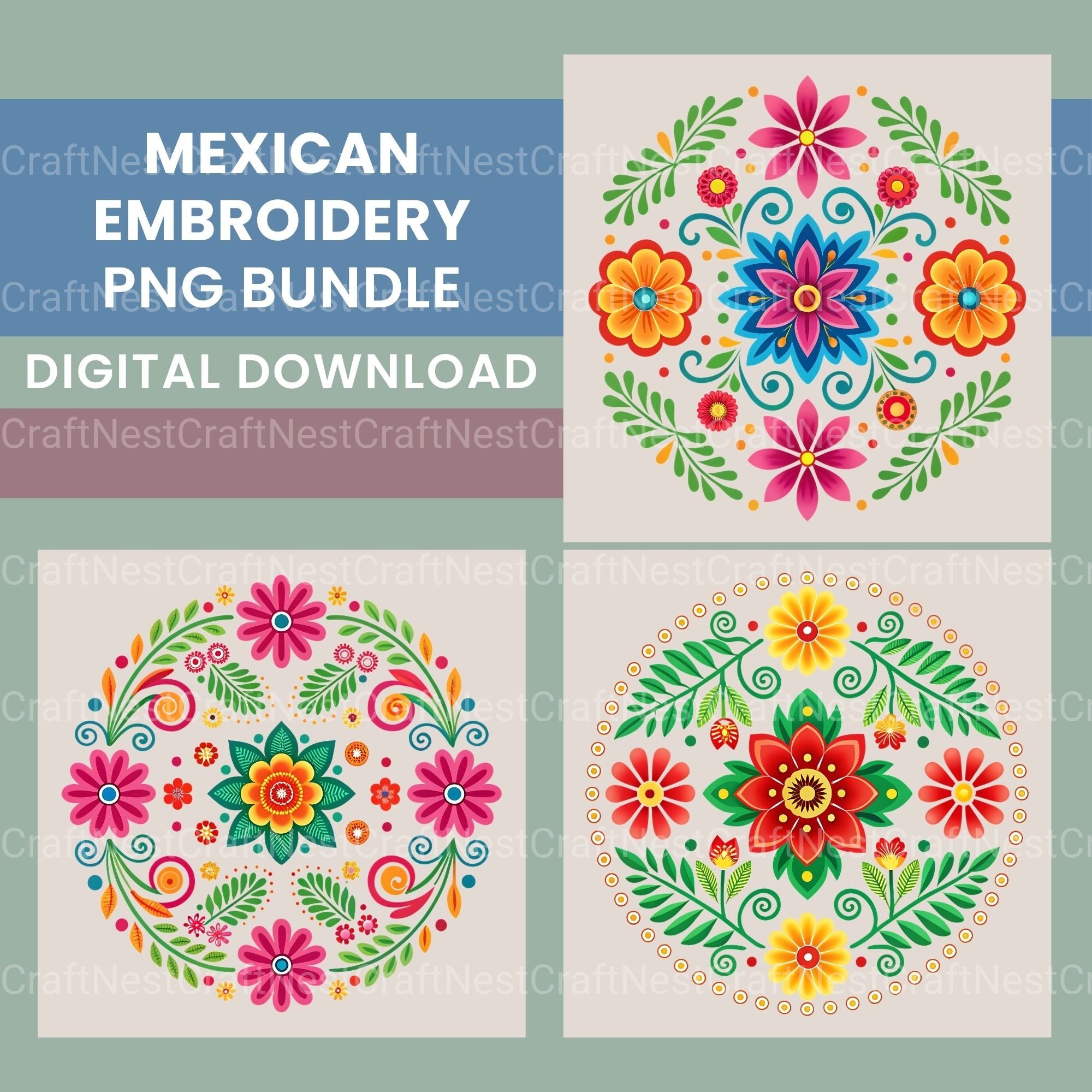 Mexican Embroidery Clipart Bundle - CraftNest - Digital Crafting and Art