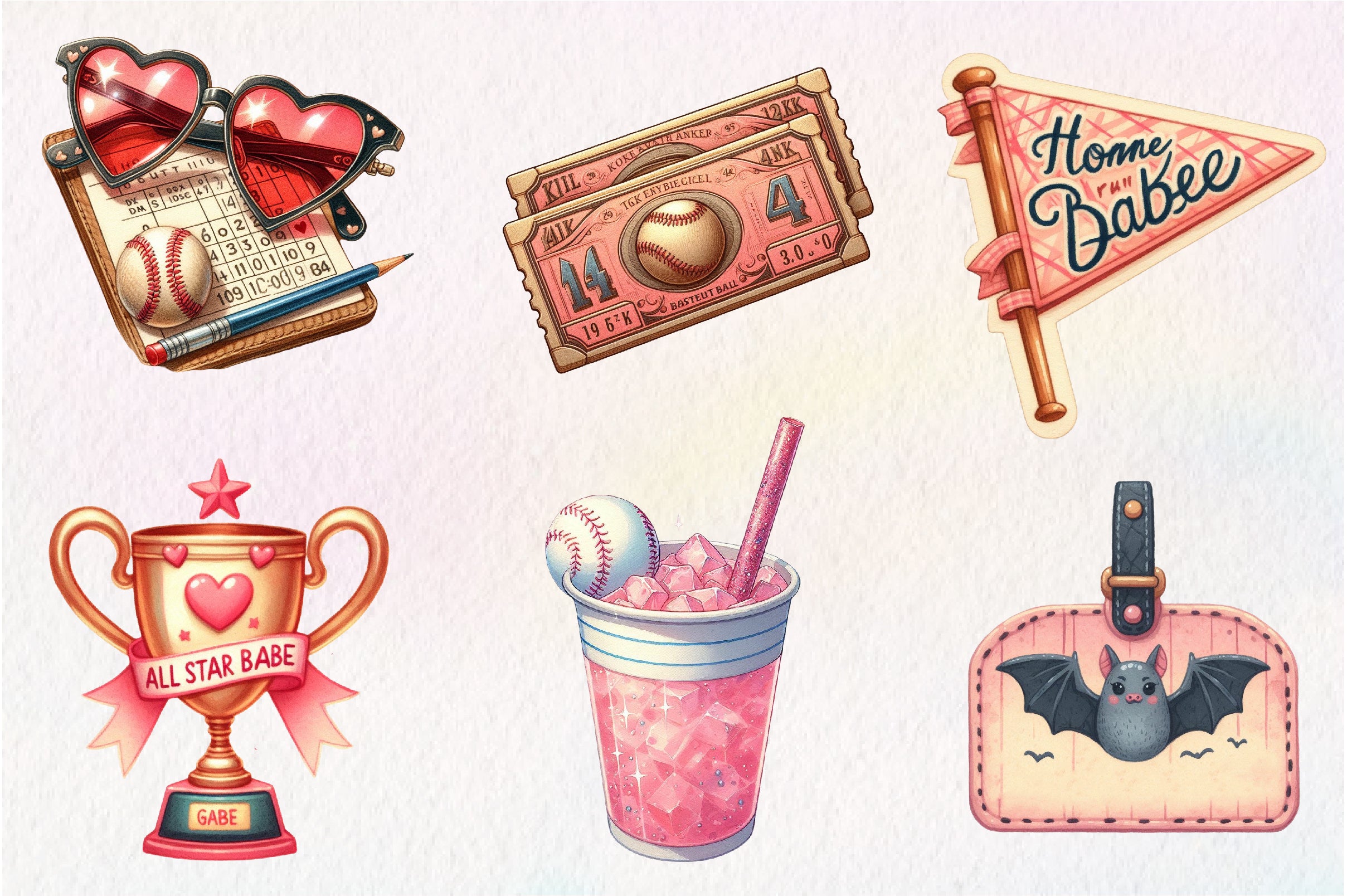 Retro Girly Baseball Clipart Bundle 1 - CraftNest - Digital Crafting and Art