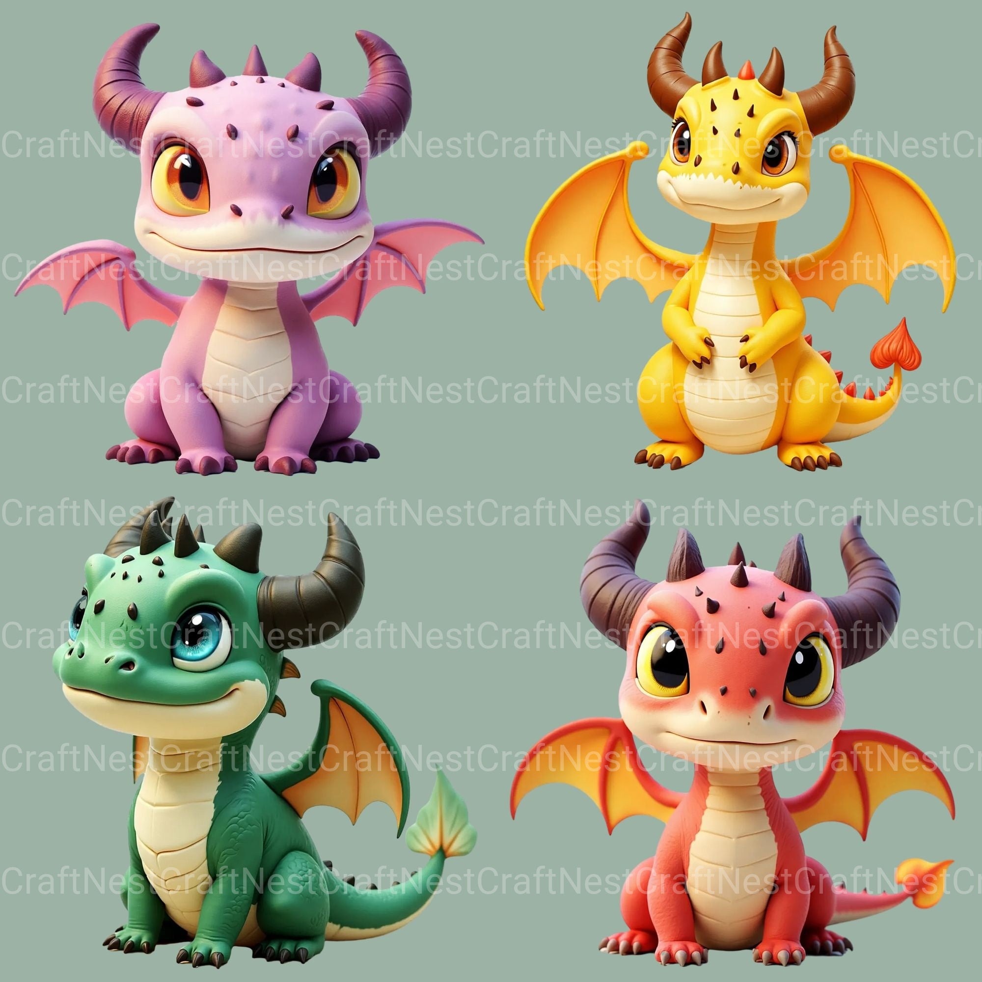 3D Dragons Clipart Bundle - CraftNest - Digital Crafting and Art