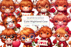 Valentines Day Highland Cow Clipart Bundle - CraftNest - Digital Crafting and Art