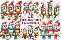 Christmas Funny Birds On Branch Clipart Bundle 2 - CraftNest - Digital Crafting and Art