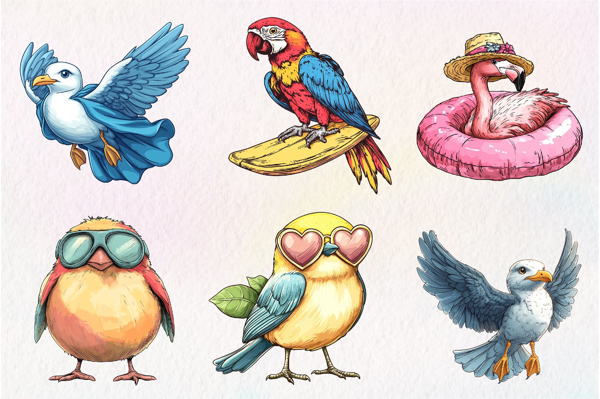 Quirky Whimsical Summer Birds Clipart Bundle - CraftNest - Digital Crafting and Art