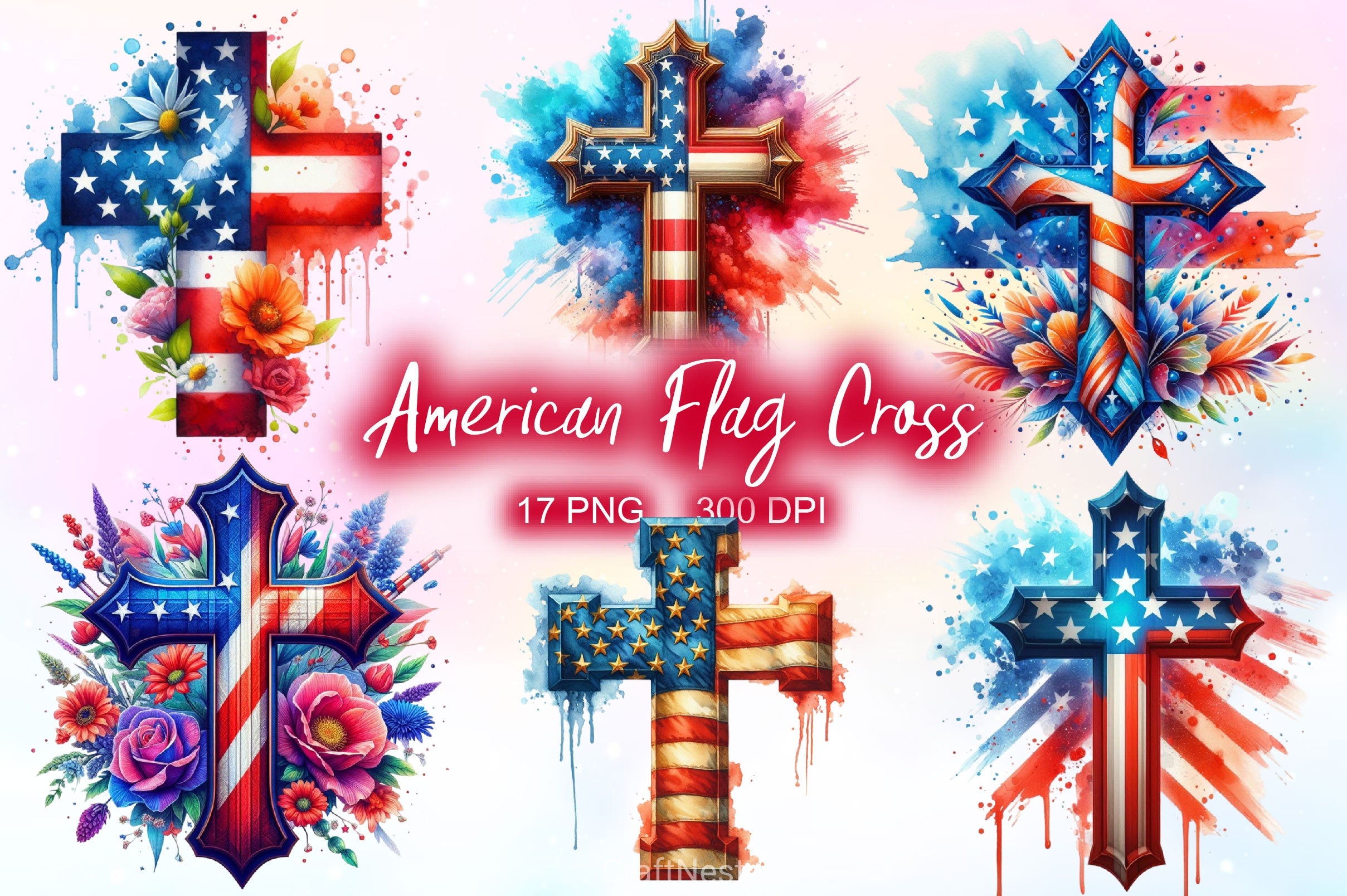 USA American Flag Cross Clipart Bundle - CraftNest - Digital Crafting and Art