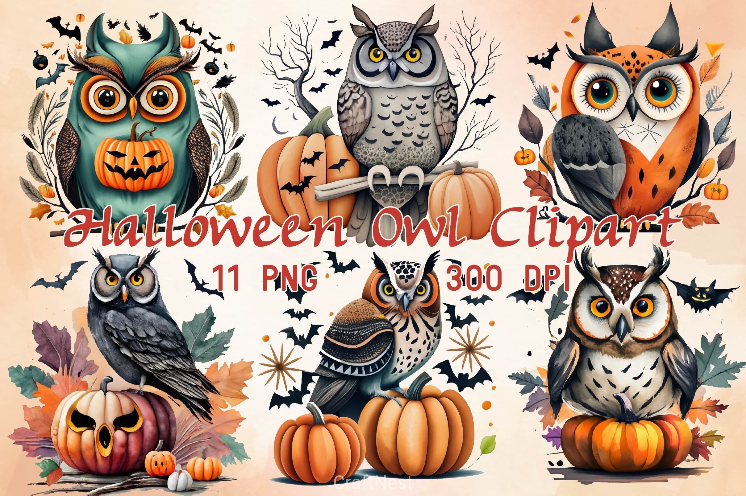 Halloween Owl Clipart Bundle 5 - CraftNest - Digital Crafting and Art