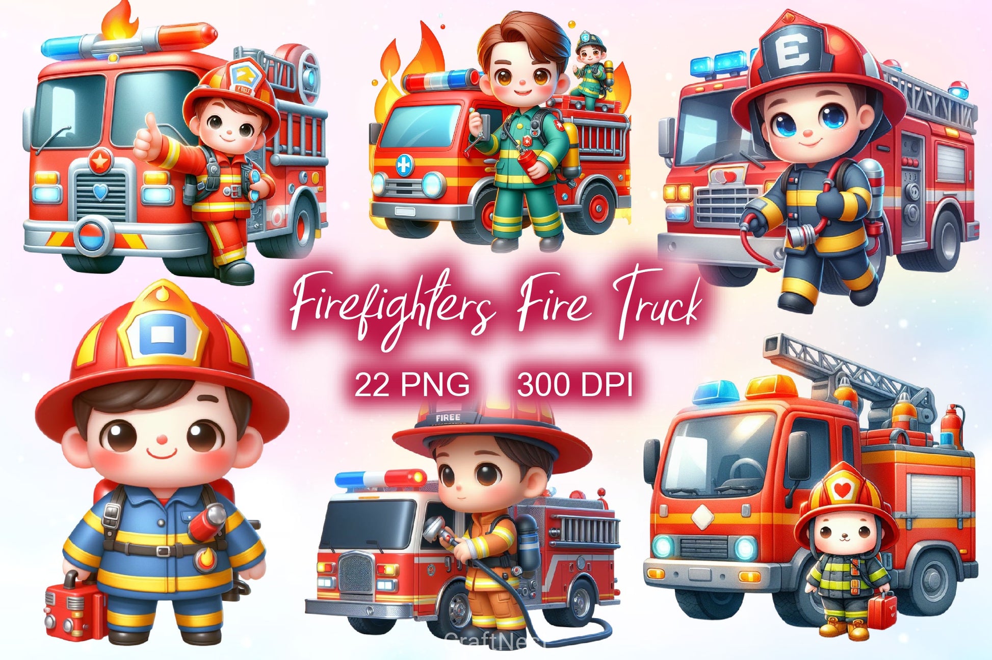 Cute Firefighters Fire Truck Clipart Bundle - CraftNest - Digital Crafting and Art
