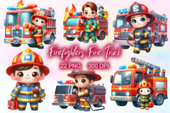 Cute Firefighters Fire Truck Clipart Bundle - CraftNest - Digital Crafting and Art
