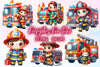Cute Firefighters Fire Truck Clipart Bundle