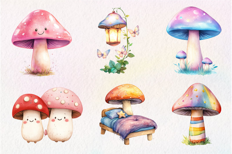 Cute Magic Fairy Mushroom Clipart Bundle - CraftNest - Digital Crafting and Art