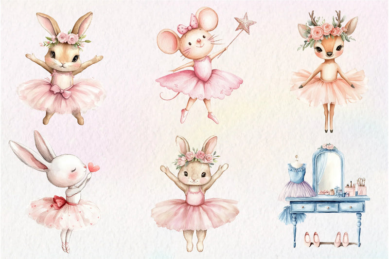 Cute Pink Ballerina Animals Clipart Bundle - CraftNest - Digital Crafting and Art