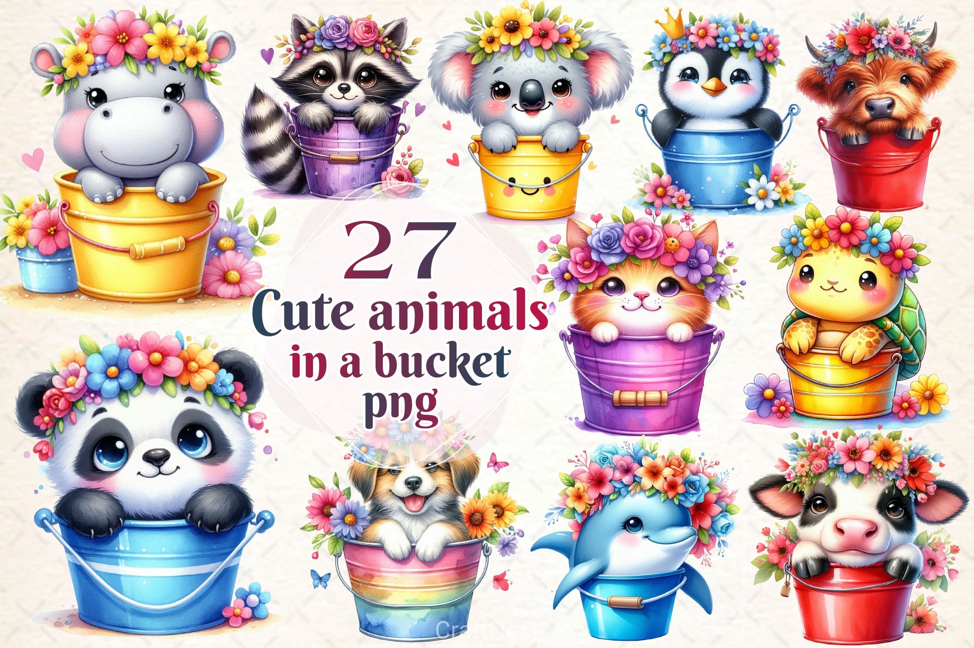 Cute Animals In A Bucket Clipart Bundle - CraftNest - Digital Crafting and Art