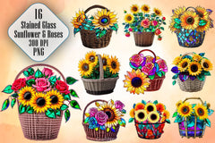 Sunflower & Roses Stained Glass Clipart Bundle - CraftNest - Digital Crafting and Art