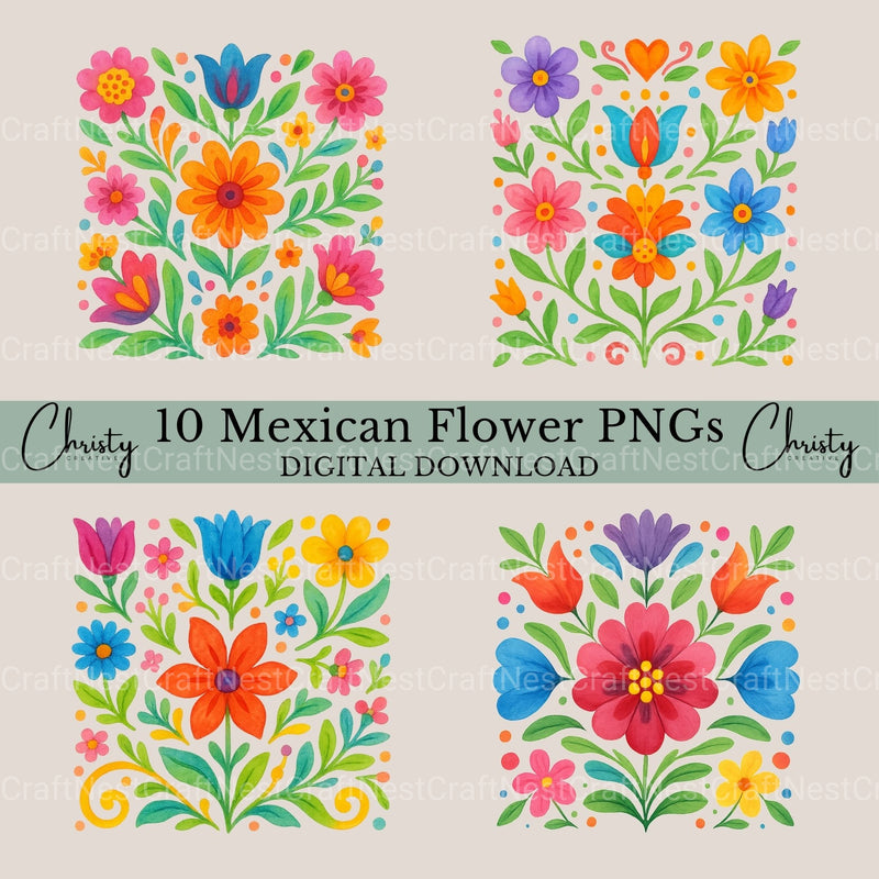 Mexican Flowers Square Clipart Bundle - CraftNest - Digital Crafting and Art