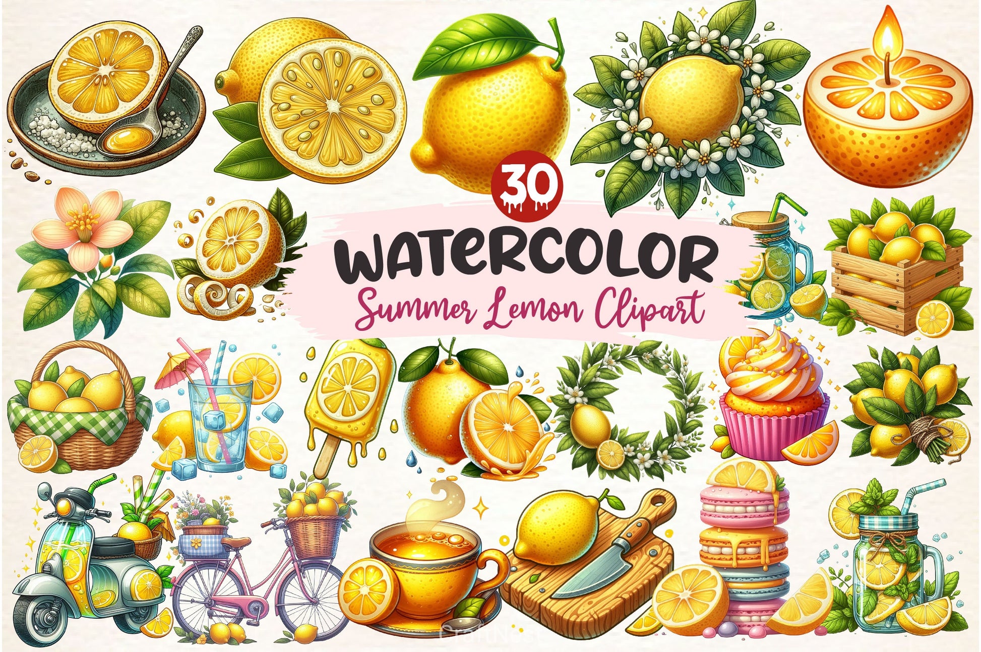 Summer Lemon Clipart Bundle - CraftNest - Digital Crafting and Art