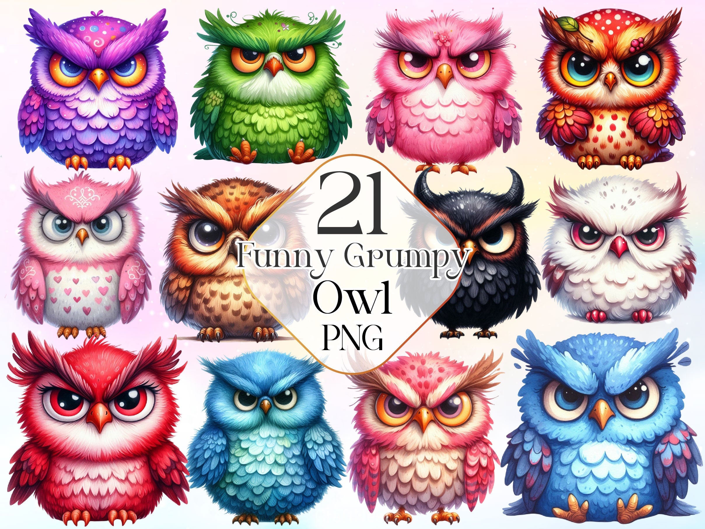 Funny Grumpy Owl Clipart Bundle - CraftNest - Digital Crafting and Art
