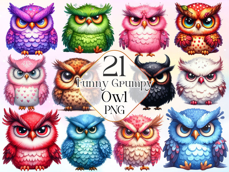 Funny Grumpy Owl Clipart Bundle - CraftNest - Digital Crafting and Art