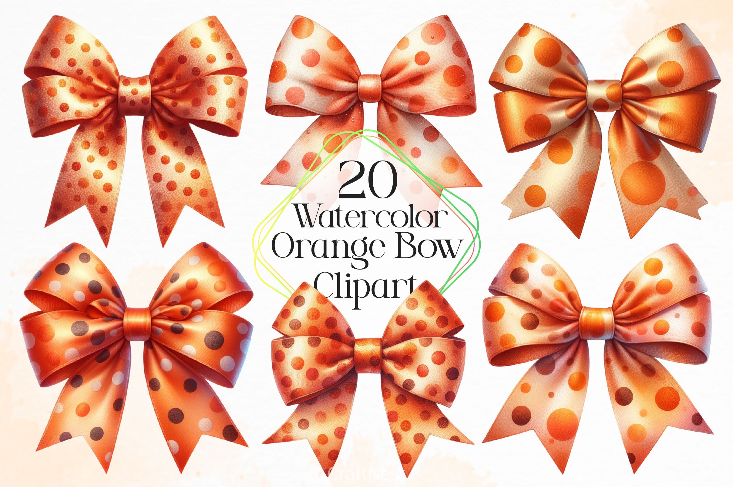 Watercolour Orange Bows Clipart Bundle - CraftNest - Digital Crafting and Art