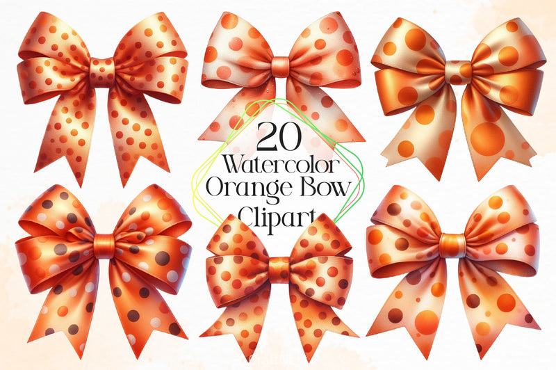 Watercolour Orange Bows Clipart Bundle - CraftNest - Digital Crafting and Art
