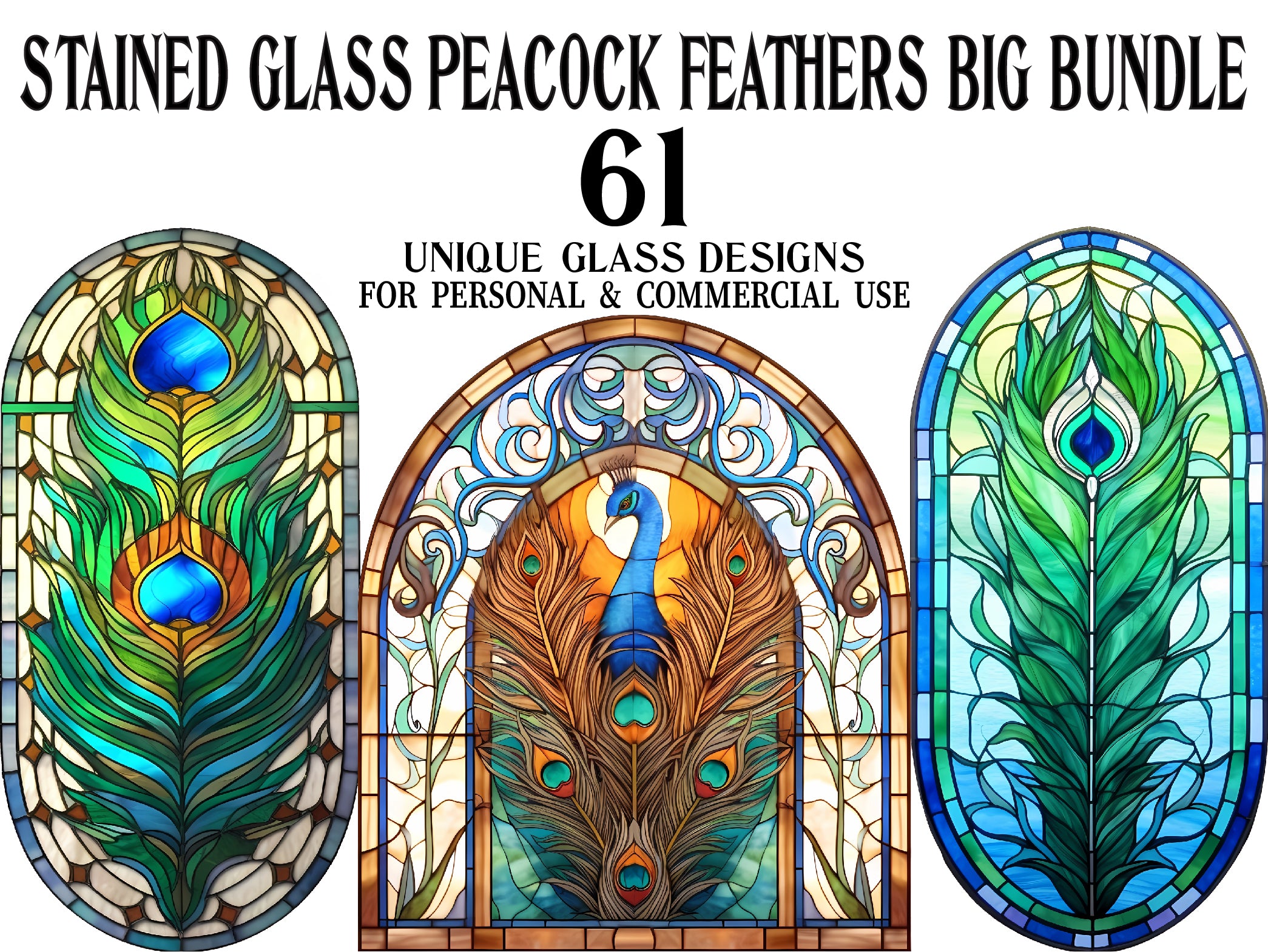 Stained Glass Peacock Feathers Clipart - CraftNest