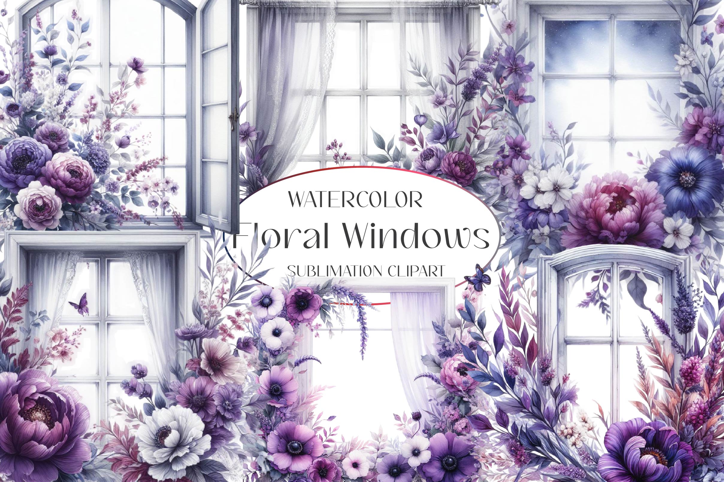 Purple Floral Windows Clipart Bundle - CraftNest - Digital Crafting and Art