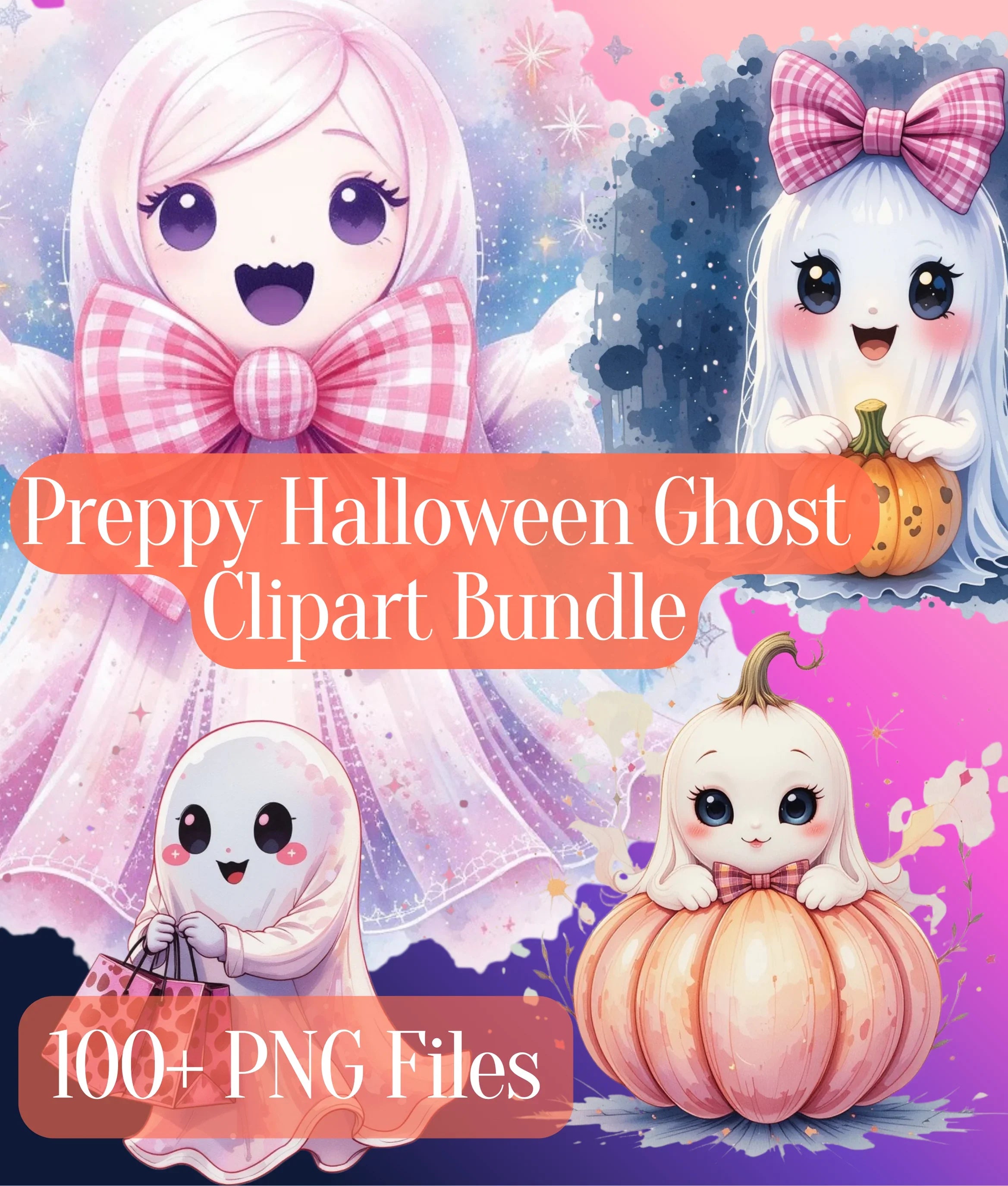 Preppy Halloween Ghost Clipart Bundle - CraftNest - Digital Crafting and Art