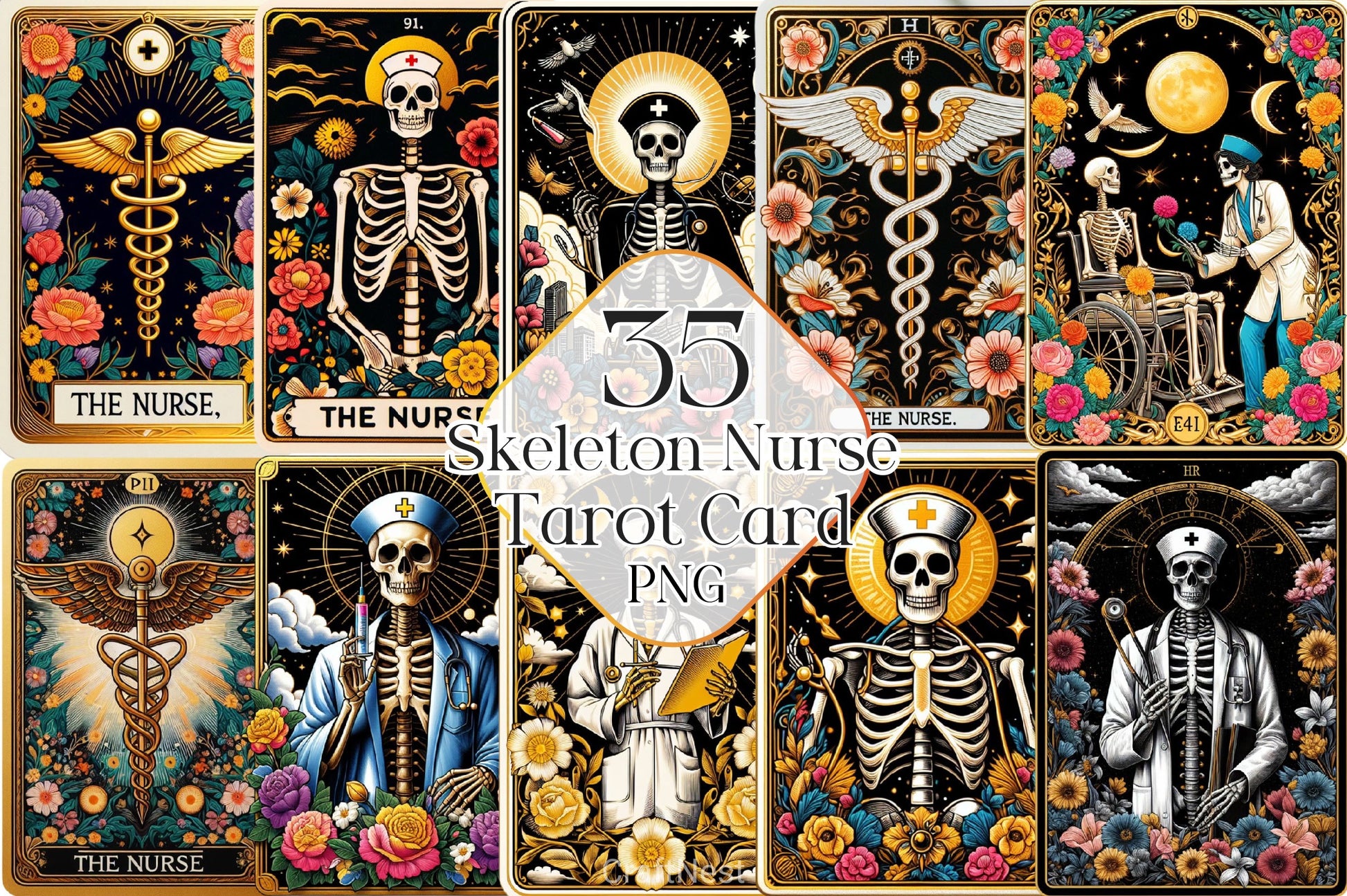 Nurse Funny Tarot Card Skeleton Clipart Bundle - CraftNest - Digital Crafting and Art