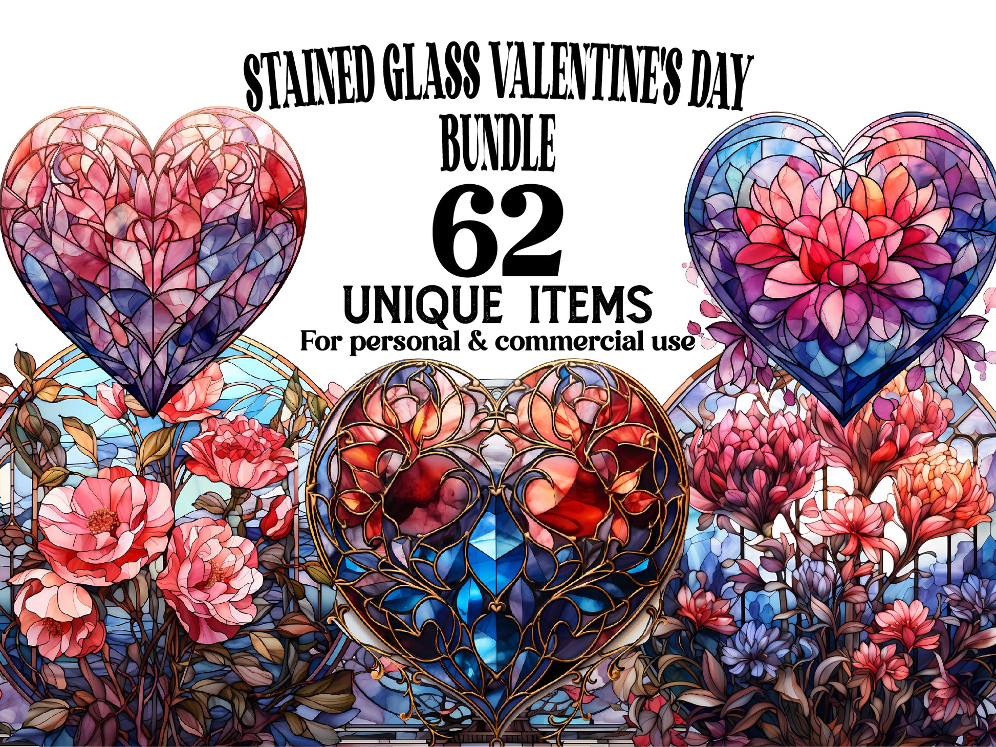 Stained Glass Valentine Clipart - CraftNest