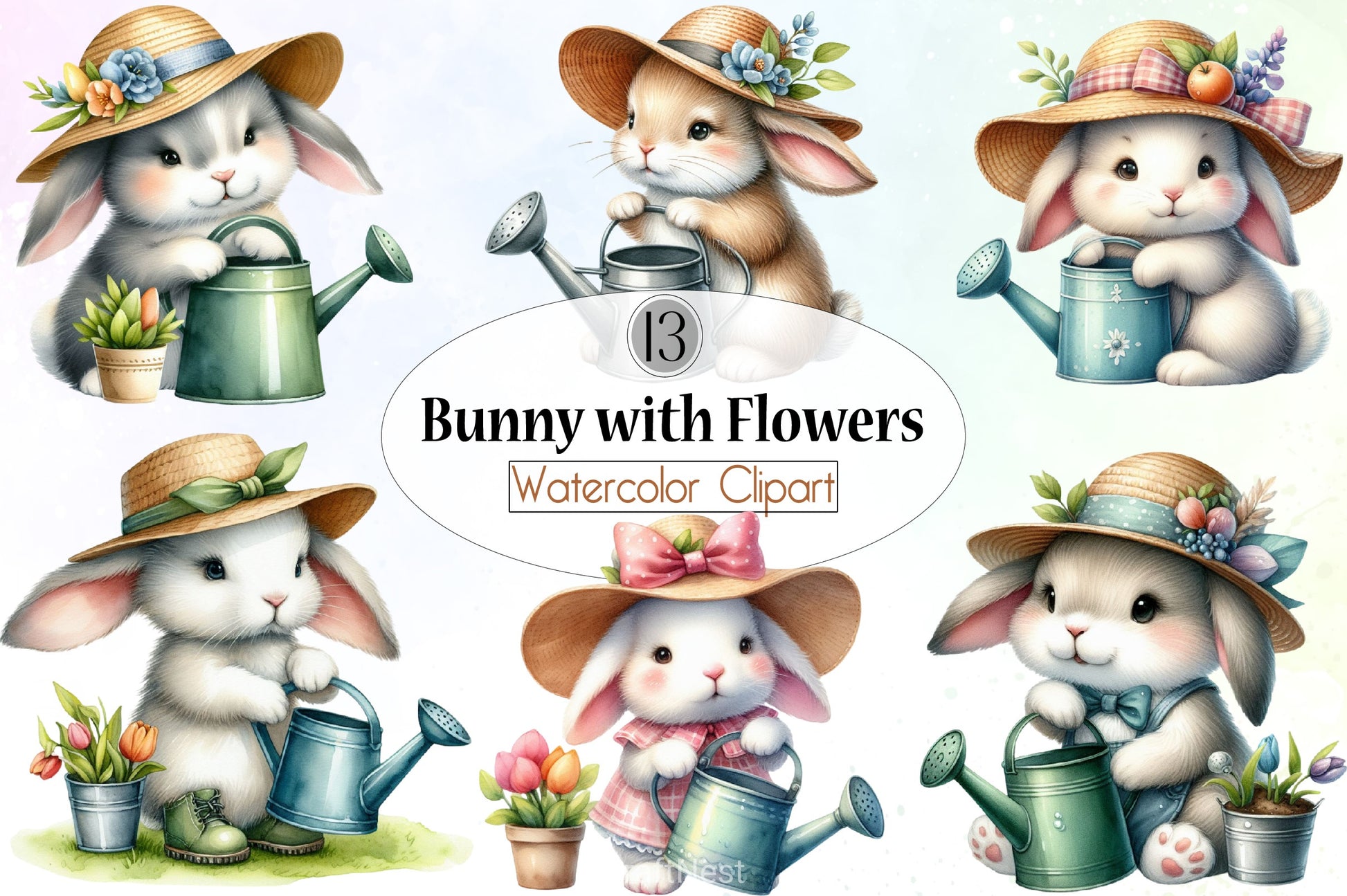 Bunny Flowers Clipart Bundle - CraftNest - Digital Crafting and Art