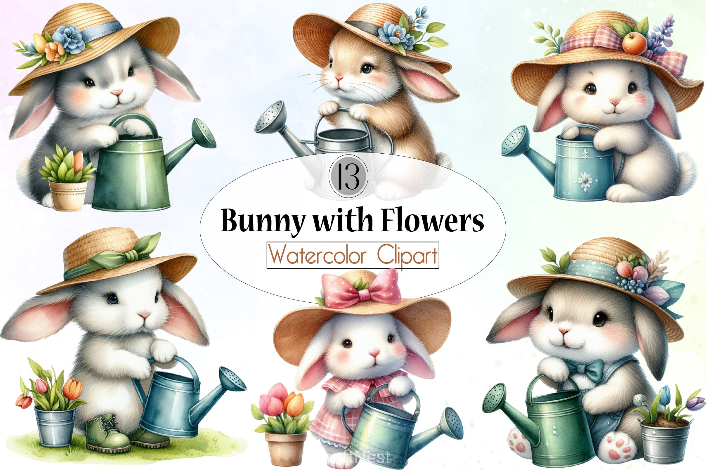 Bunny Flowers Clipart Bundle - CraftNest - Digital Crafting and Art