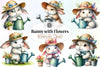 Bunny Flowers Clipart Bundle