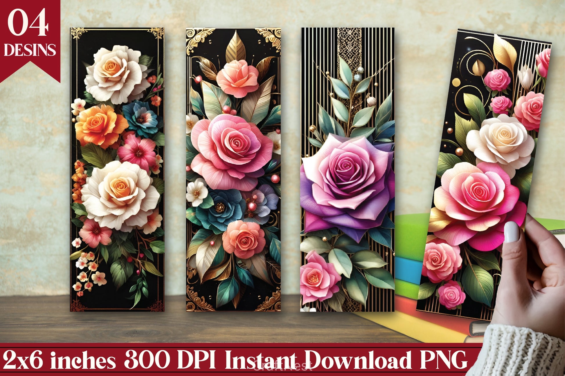Roses Flowers Bookmark Journal - CraftNest - Digital Crafting and Art